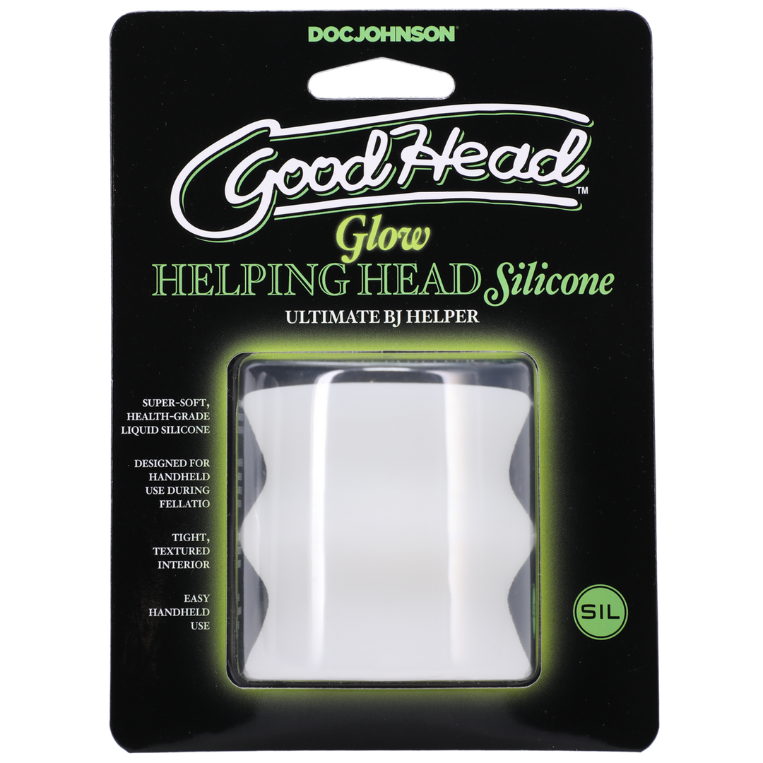 Glow Helping Head Silicone - Masturbator Sleeve - Frost / Green Glow 2