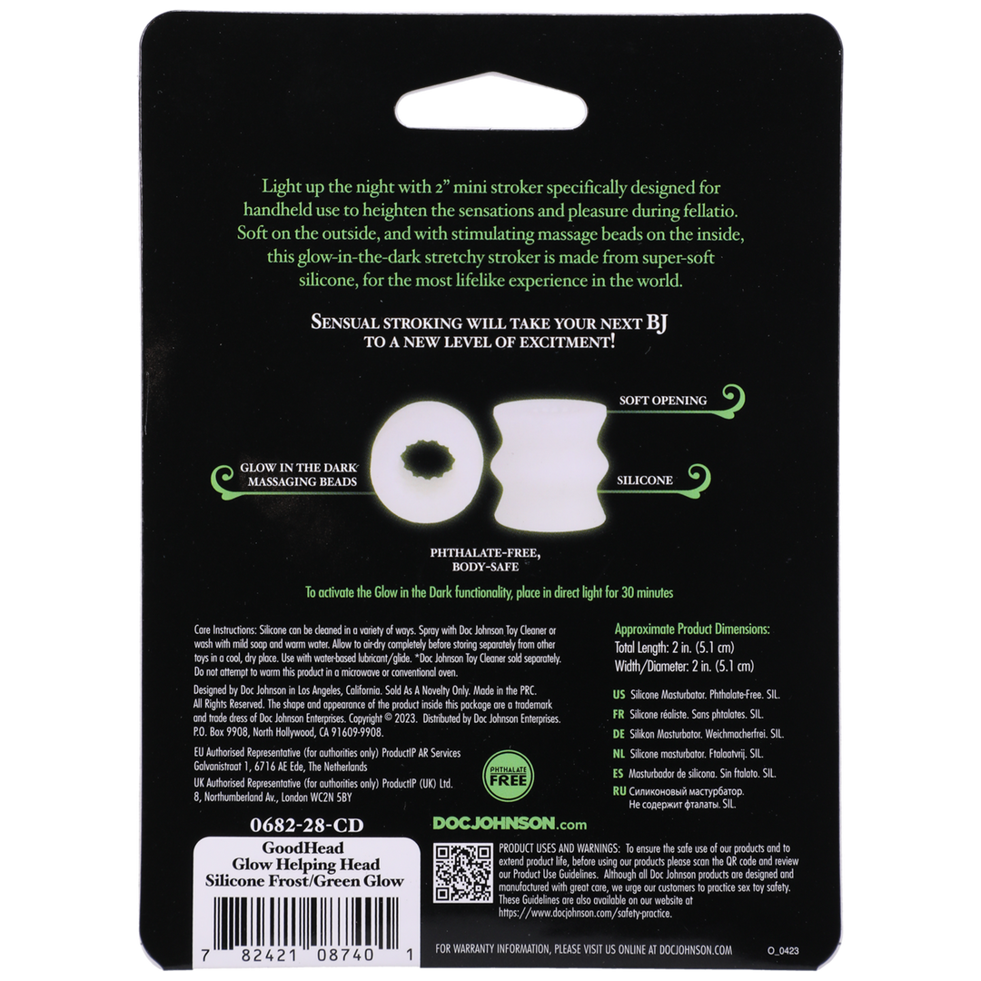 Glow Helping Head Silicone - Masturbator Sleeve - Frost / Green Glow 3