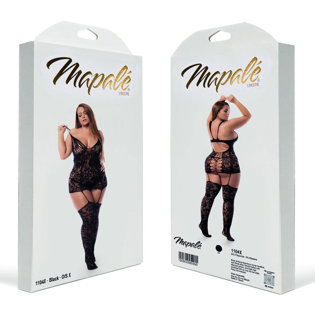 Fishnet Stocking with Necklines and Straps - Queen Size - Black 2