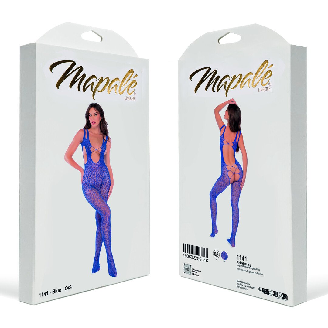 Leopard Fishnet Bodystocking - One Size - Blue 2