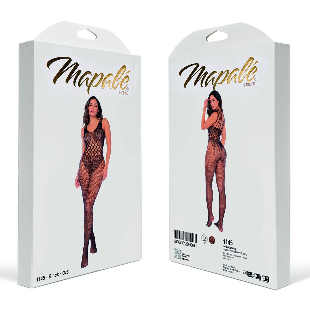 Leopard Fishnet Bodystocking - One Size - Black 2