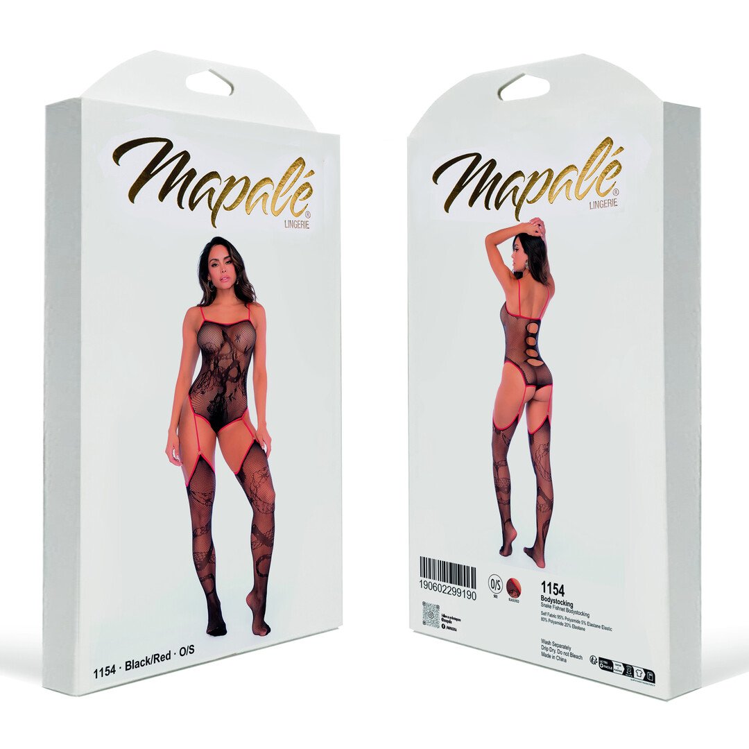 Snake Fishnet Bodyset - One Size - Black/Red 2