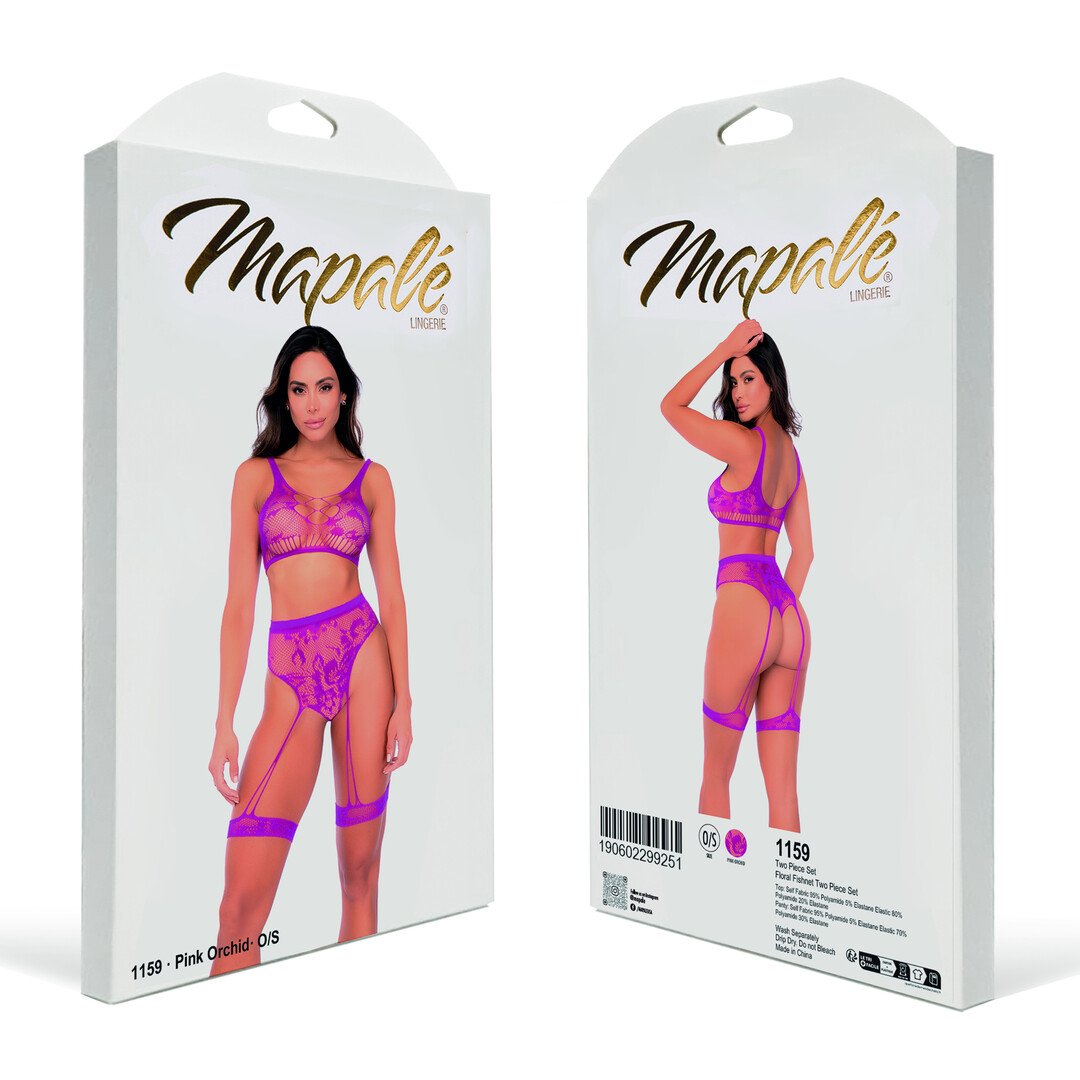 Floral Fishnet Two Piece Set - One Size - Pink Orchid 2