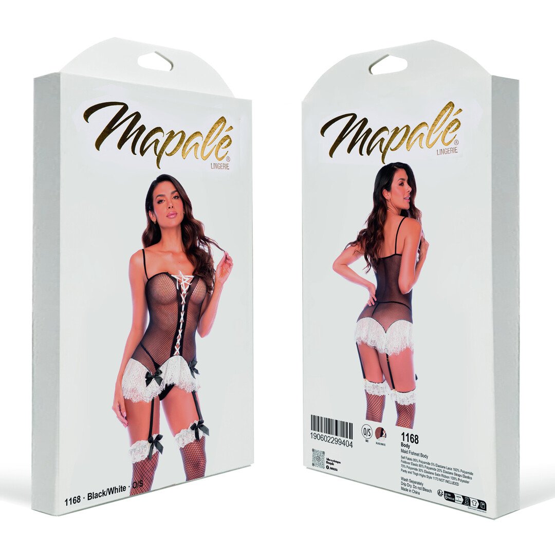 Maid Fishnet Body - One Size - Black/White 2