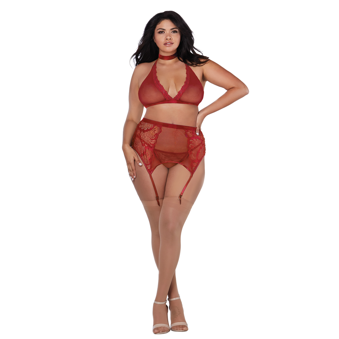 Fishnet and Lace 4 Piece Set - Plus Size