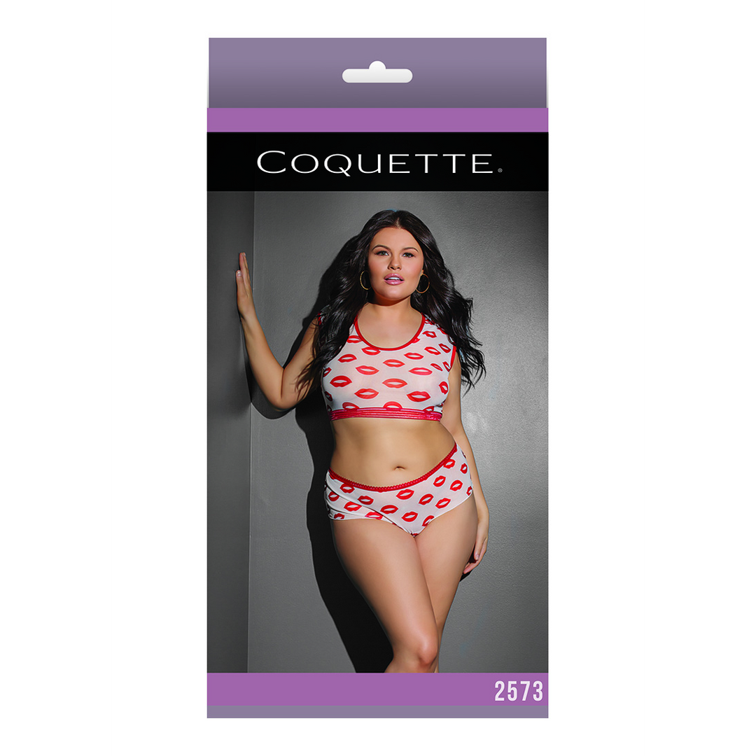 Crop Top and Shorts with Lip Print - Plus Size 2