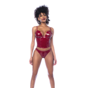 Two Piece Bustier Set - S - Gloss Wine Red