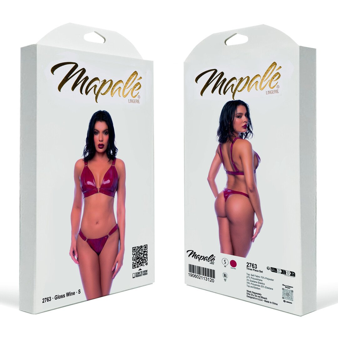 Two Piece Bra Set - S - Gloss Wine Red 2