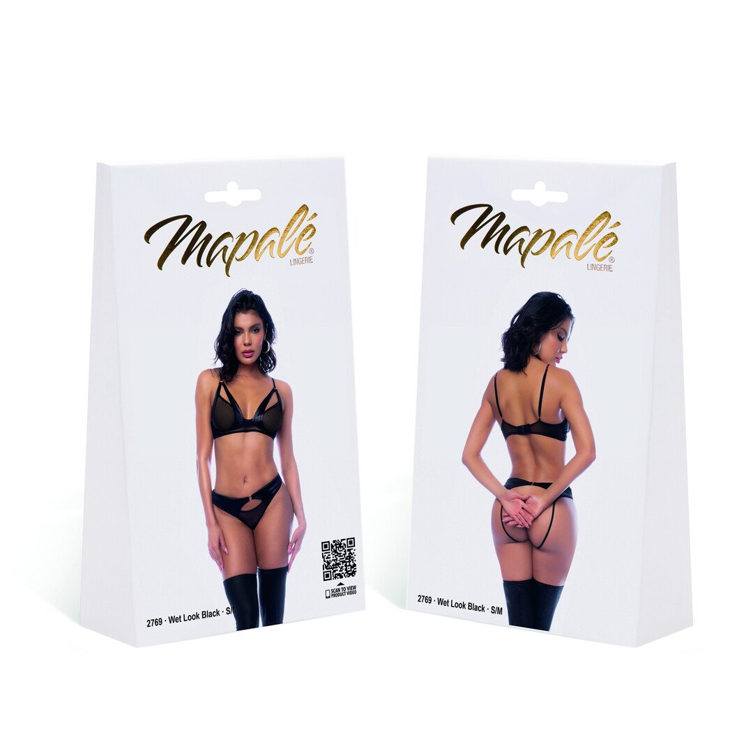 Rock Star - Two Piece Bralette Set - S/M - Wet Look Black 2