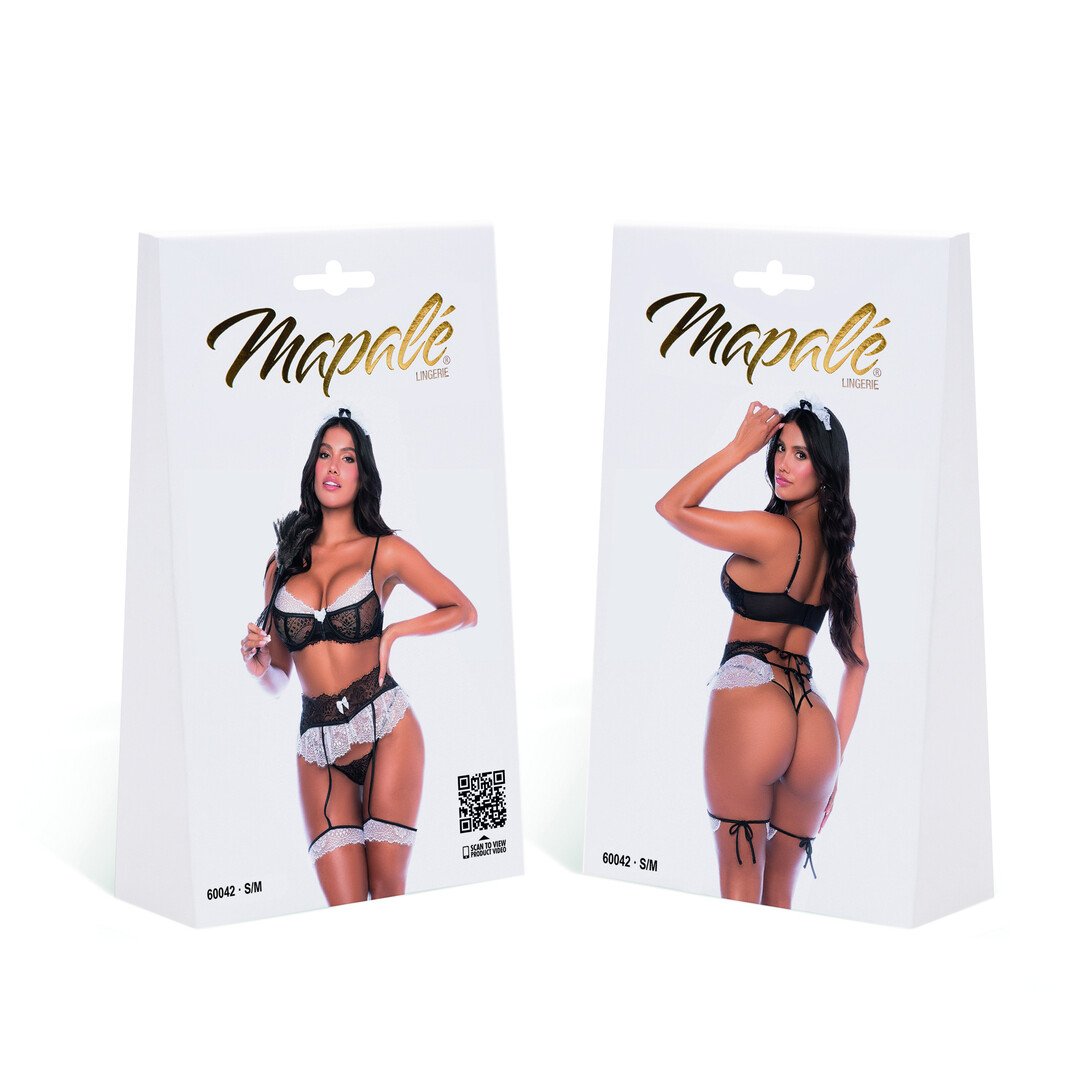 Costume French Maid - Bra Set - L/XL - Black/White 2