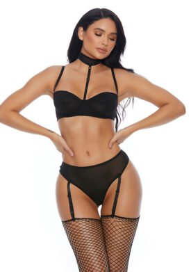 Right Sheer Right Now - Bra and Panty with Suspender Straps - XL
