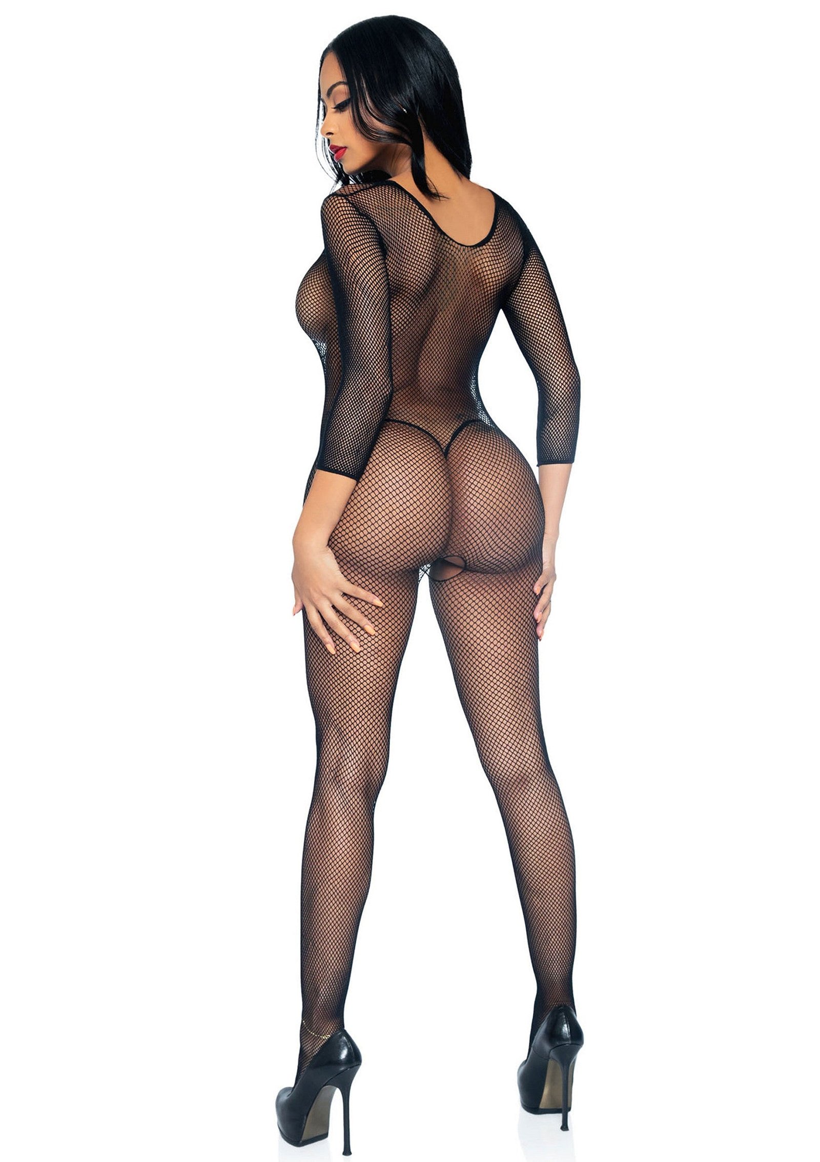 Fishnet V Front Long Sleeves Bodystocking 3