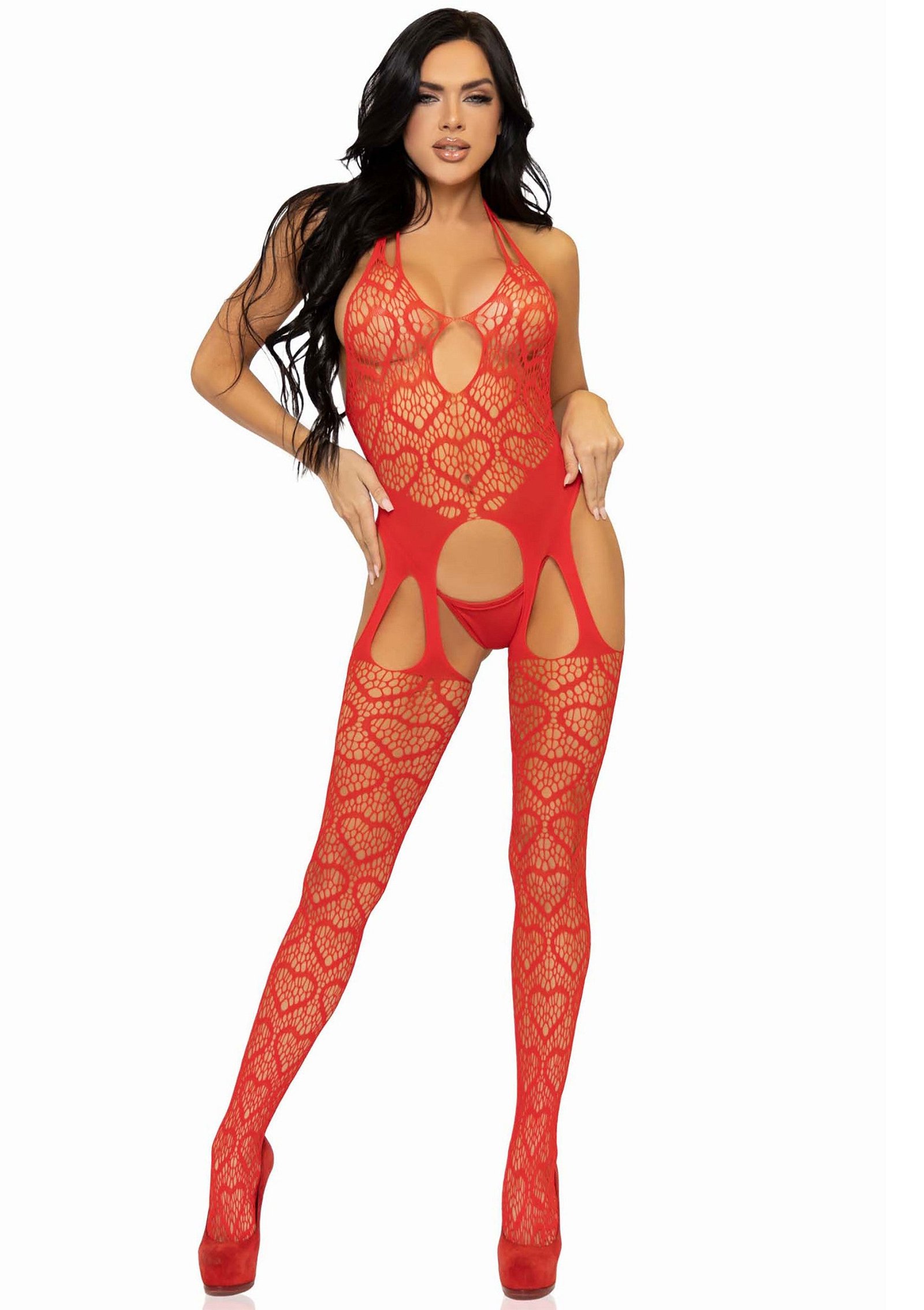 Seamless Heart Net Suspender Bodystocking 4
