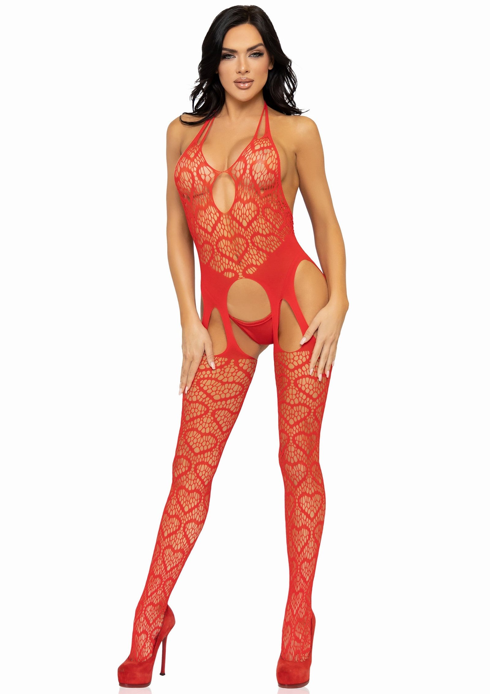 Seamless Heart Net Suspender Bodystocking 2