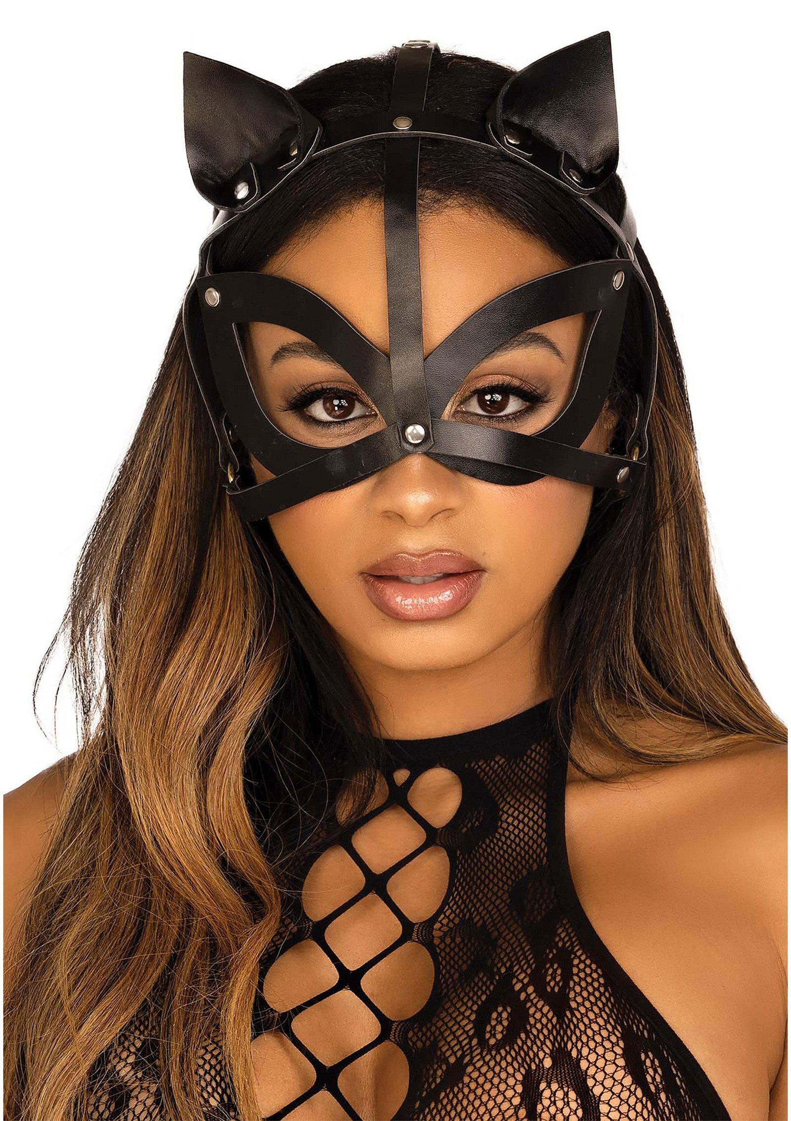 Vegan Leather Studded Cat Mask 3
