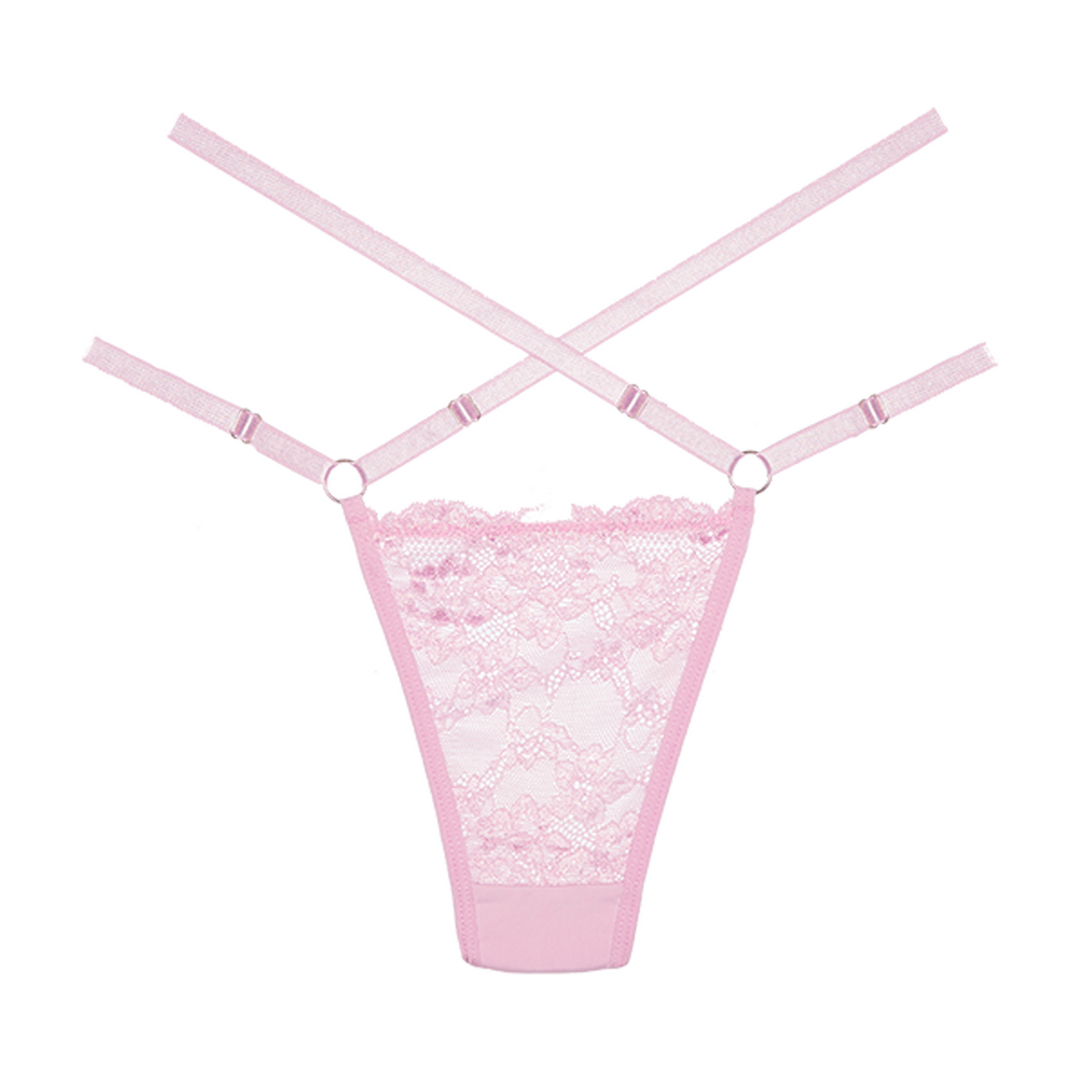 Cherished - Lace and Mesh Thong - OS - Pink 3