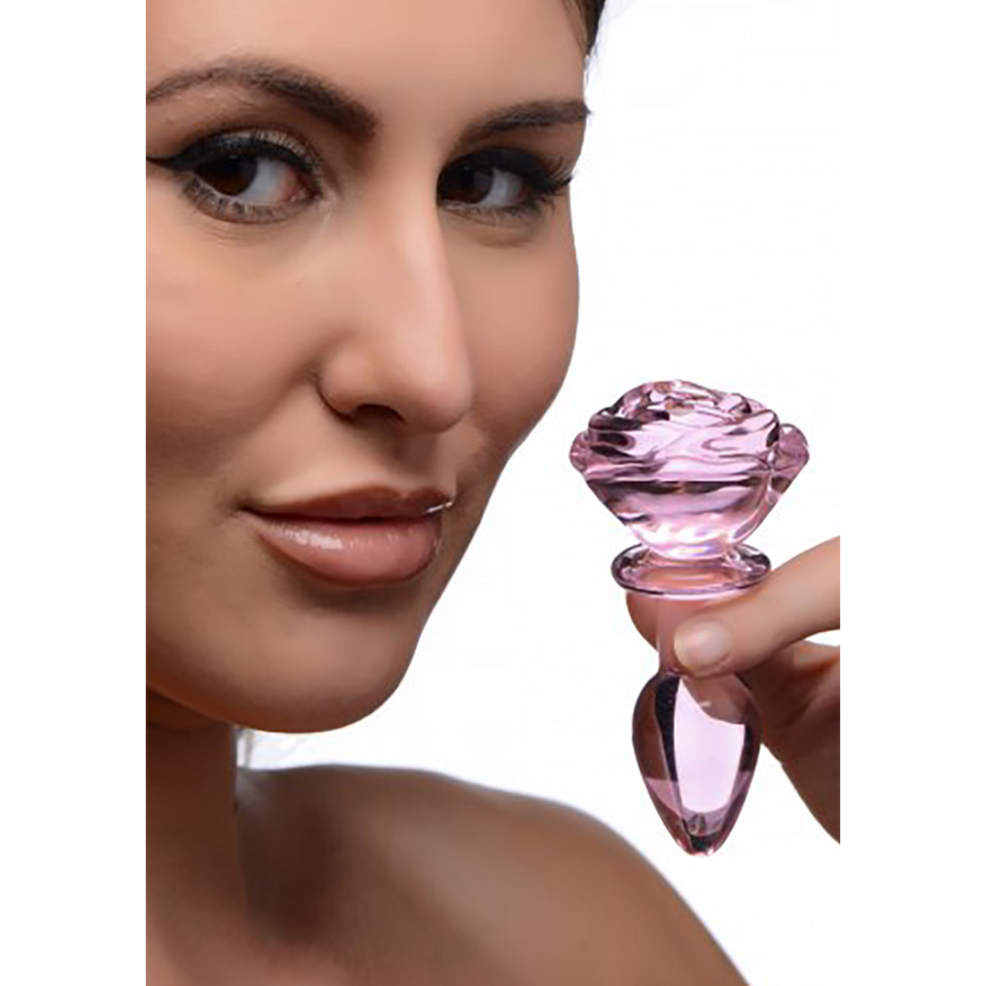 Pink Rose - Glass Butt Plug - Small 4
