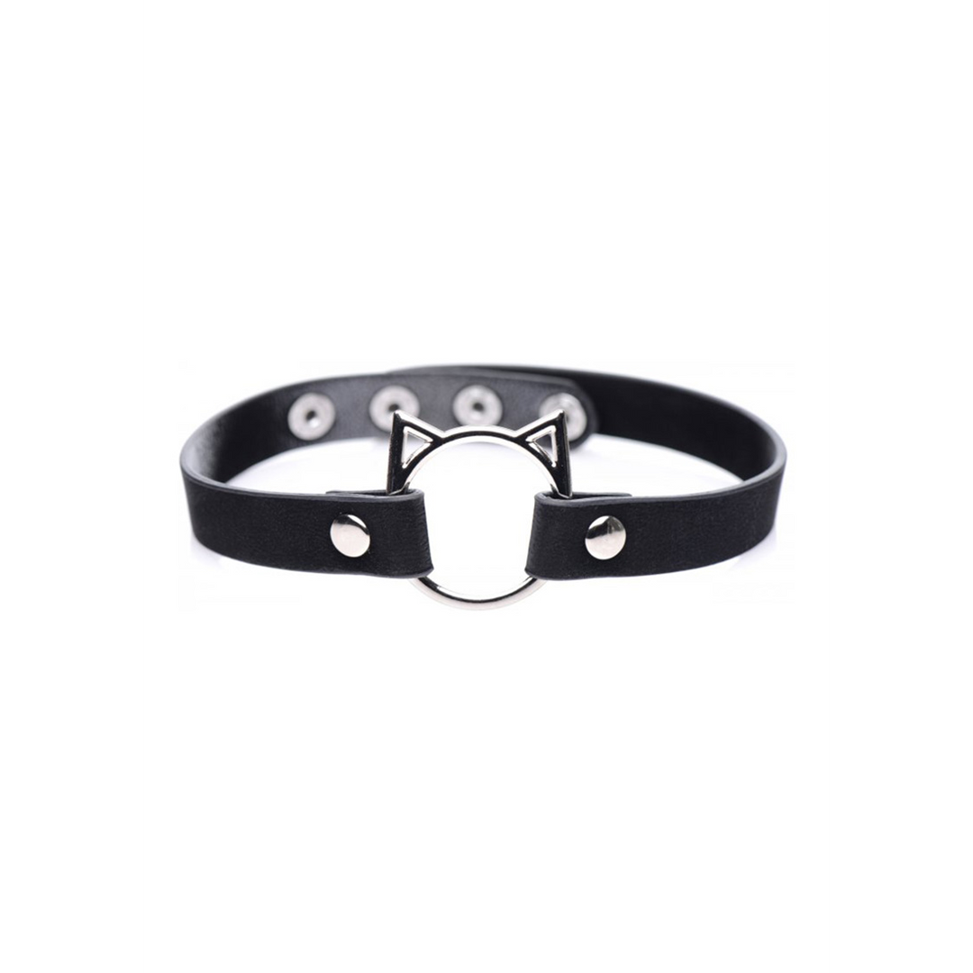 Kinky Kitty Ring Slim Choker - PU Leather - Black 3