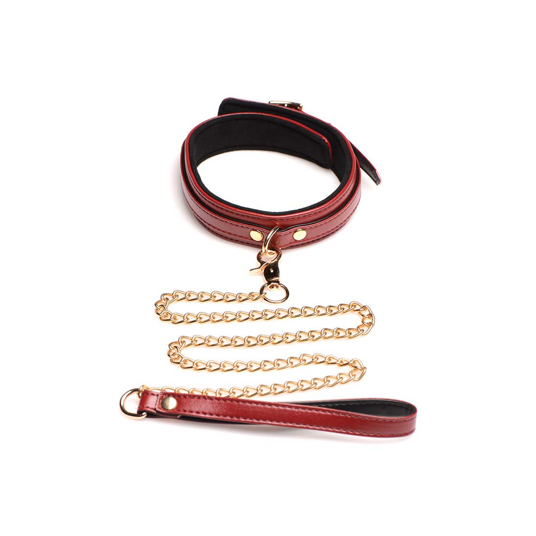 6-Piece Burgundy Bondage Set with Cuffs, Collar and Belt 5