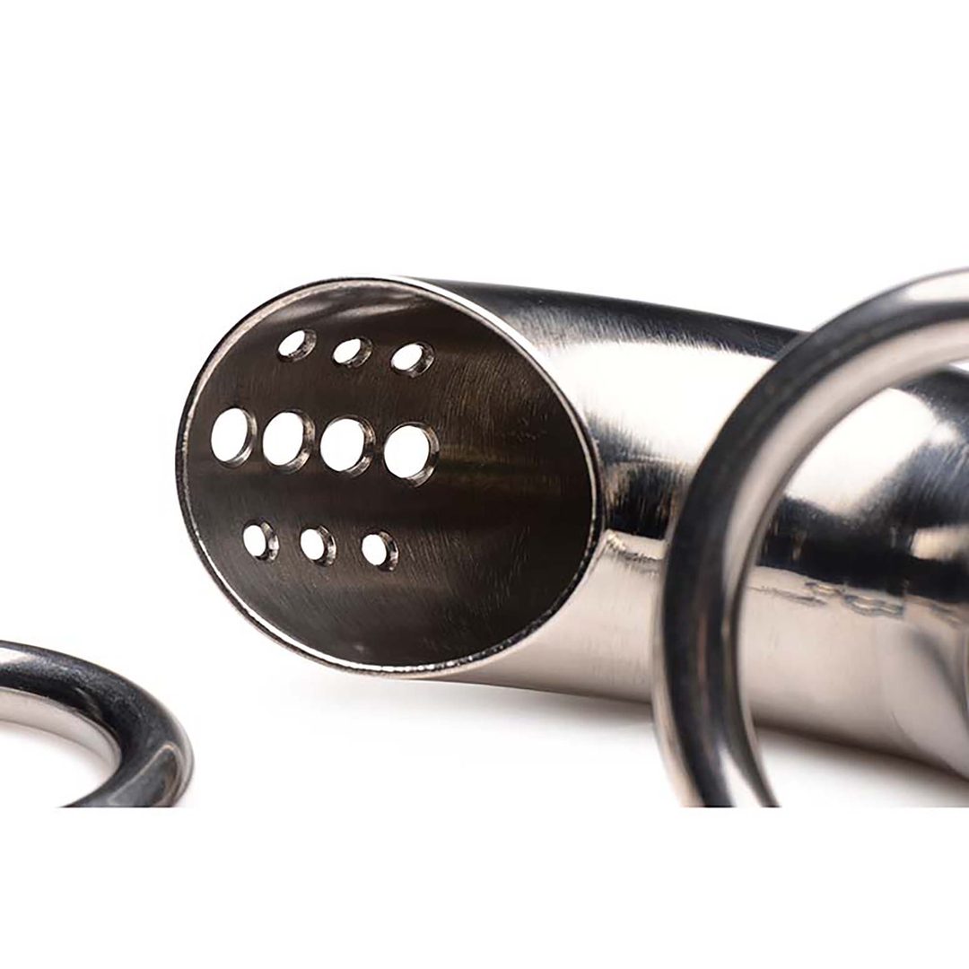 Lockable Stainless Steel Chastity Cage with 3 Rings 5