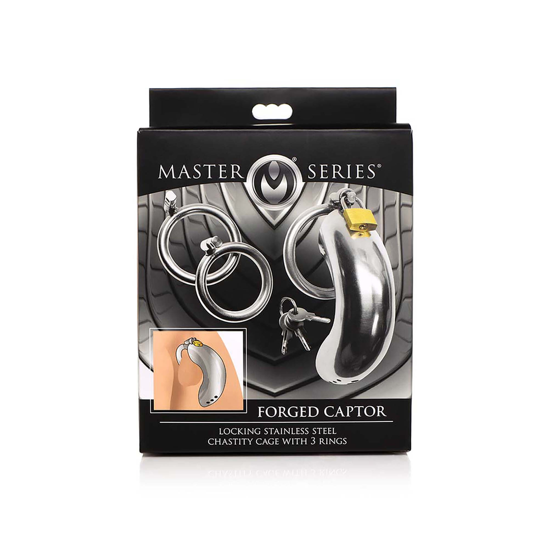 Lockable Stainless Steel Chastity Cage with 3 Rings 2