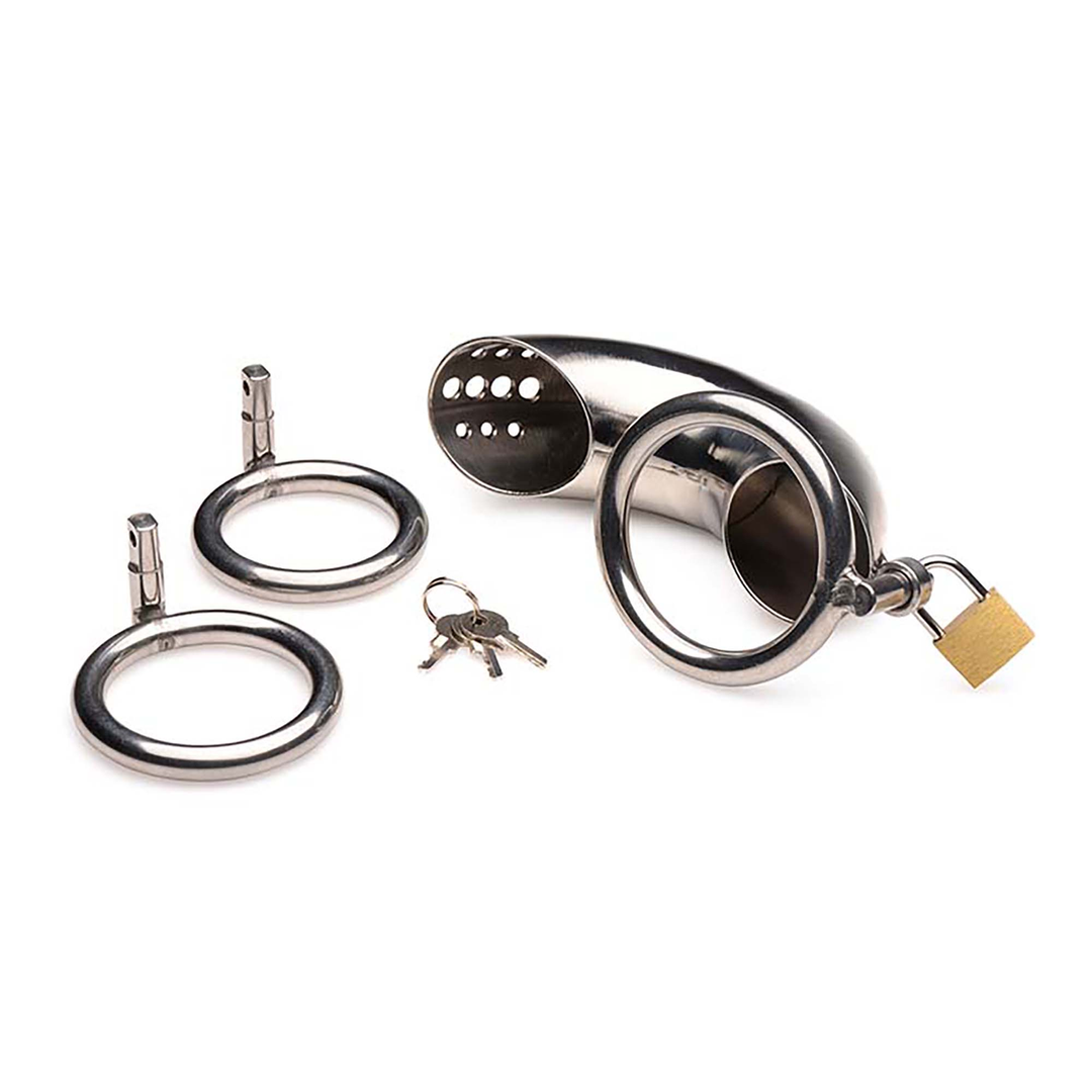 Lockable Stainless Steel Chastity Cage with 3 Rings 3