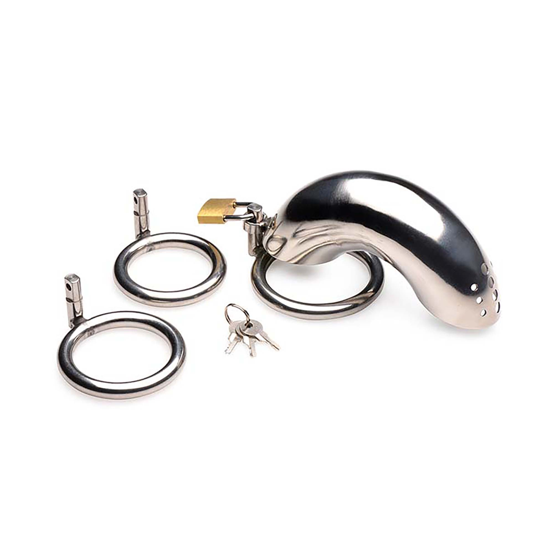 Lockable Stainless Steel Chastity Cage with 3 Rings 4