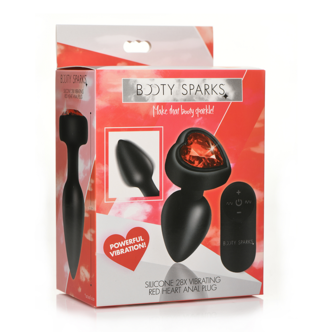 Silicone Vibrating Red Heart - Butt Plug with Remote Control - Small 2