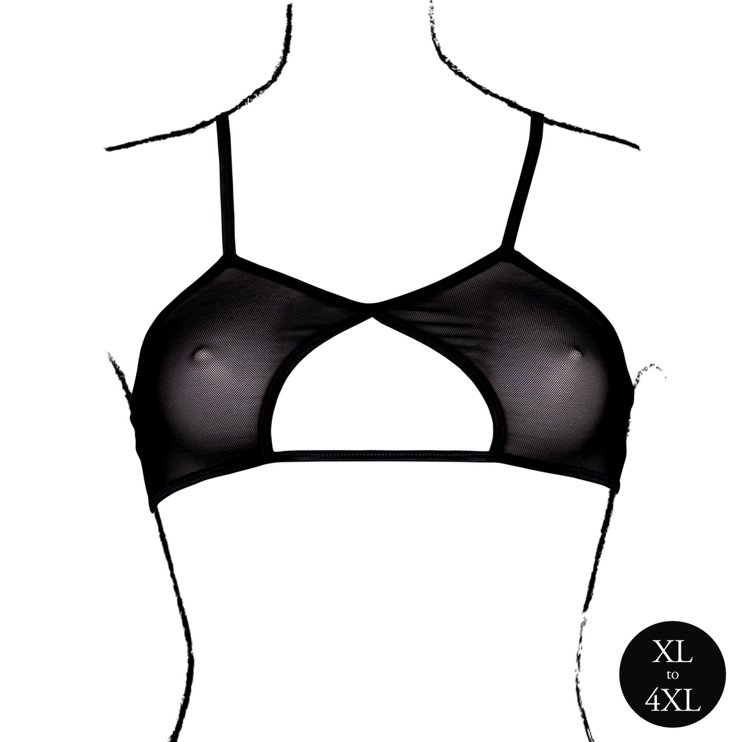Keyhole Mesh Bra with Double Back Straps and Adjustable Sliders - Queen Size - Black 5