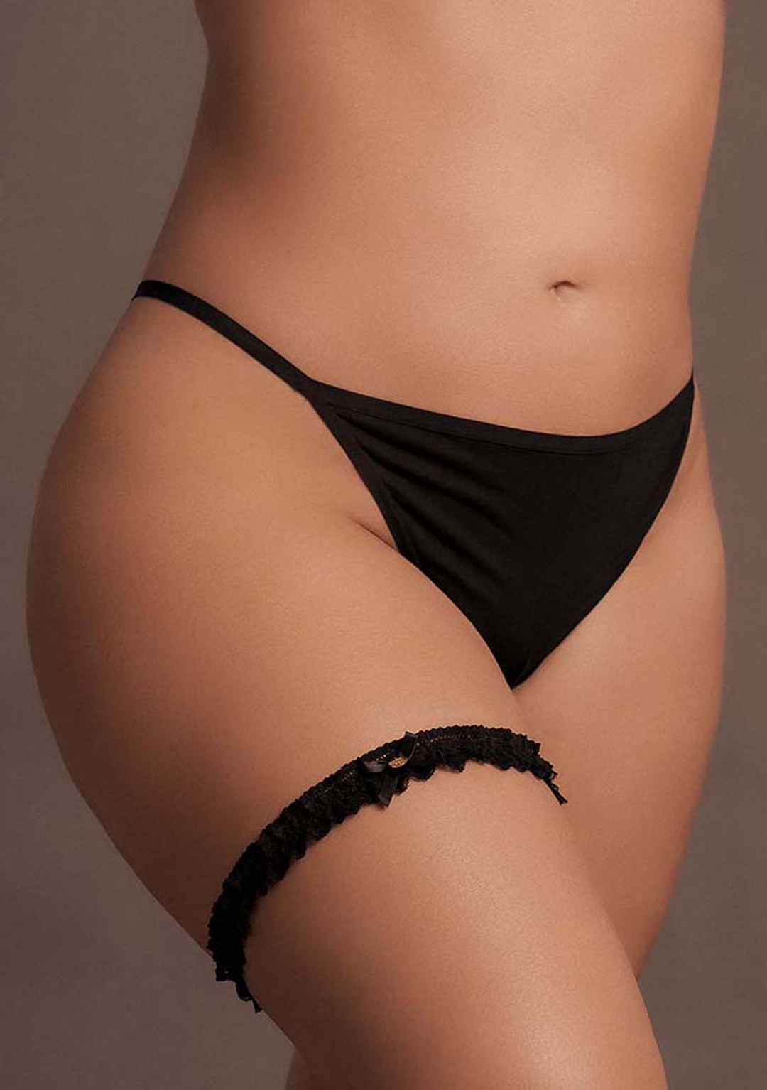 Noel - Elastic Lace Garter with Golden Details - Queen Size - Black 1