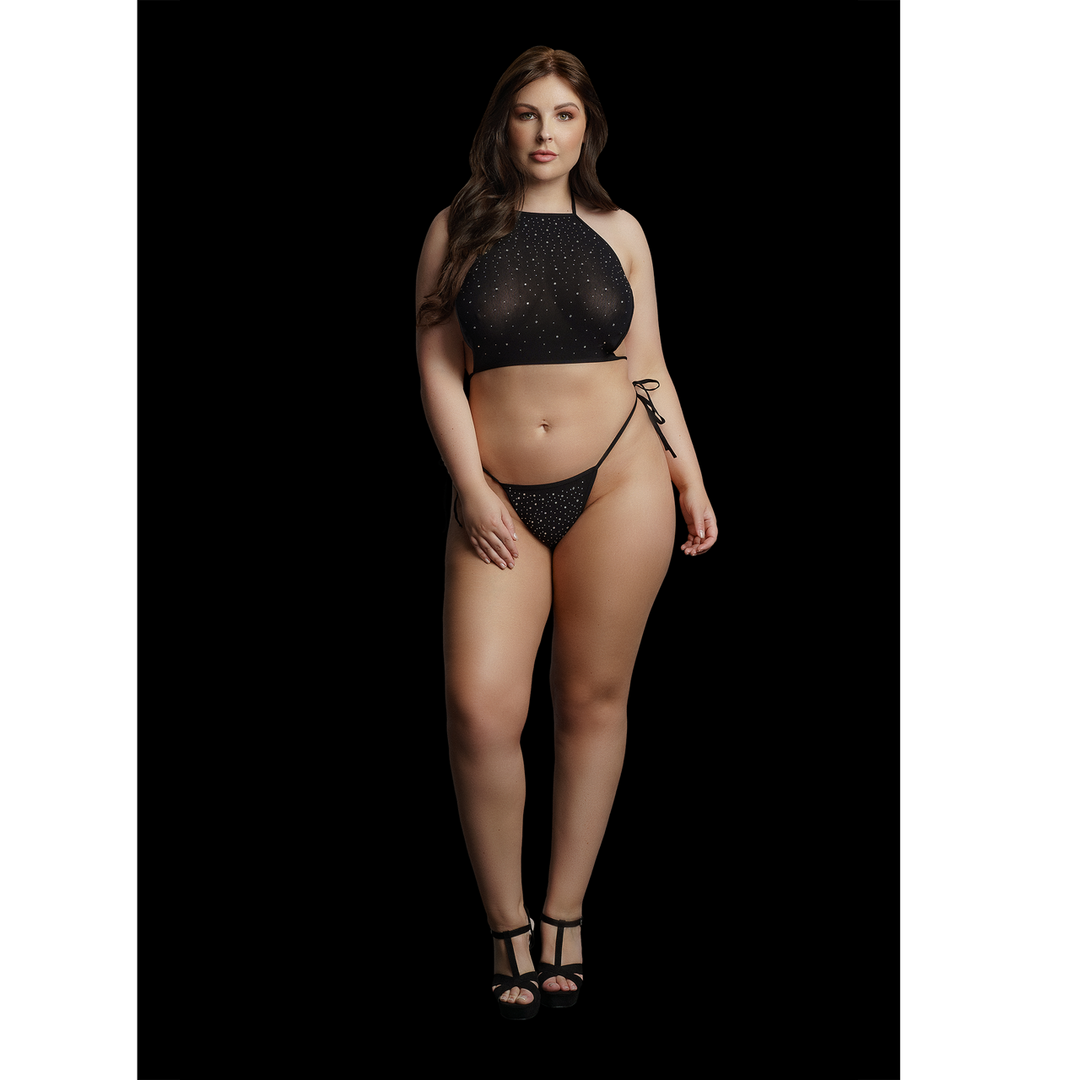 Festive Rhinestone Top and Thong - Queen Size - Black 5
