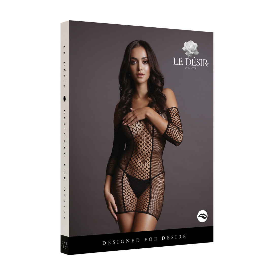 Duo Net Sleeved Mini Dress - One Size - Black 2