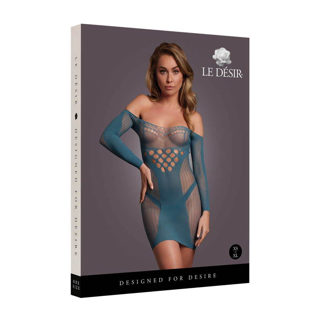 Long-Sleeved Net Mini Dress - One Size - Blue 2