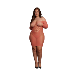 Long-Sleeved Net Mini Dress - Queen Size - Red