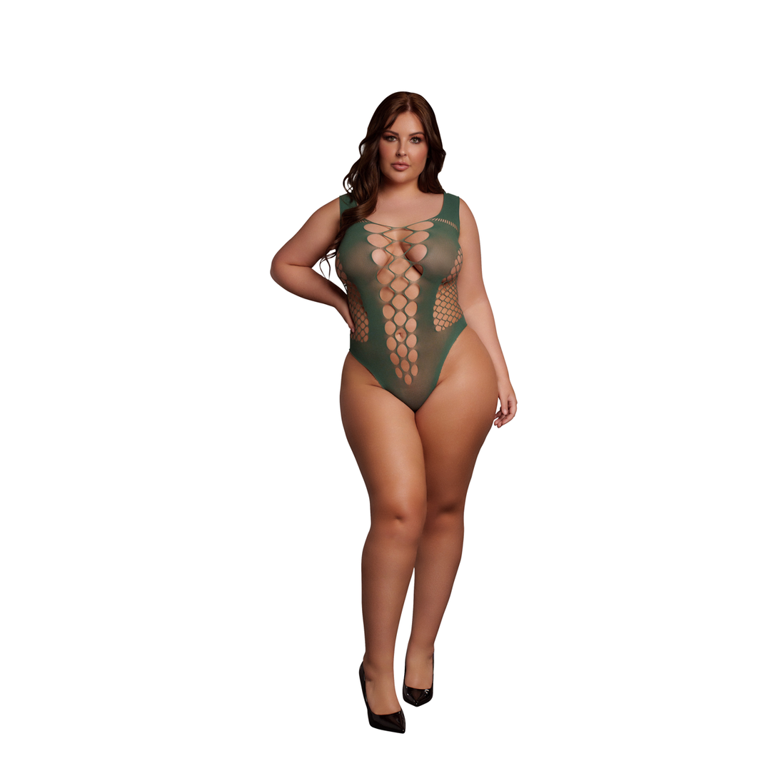V-Neck Teddy with Opaque Panels - Queen Size - Red