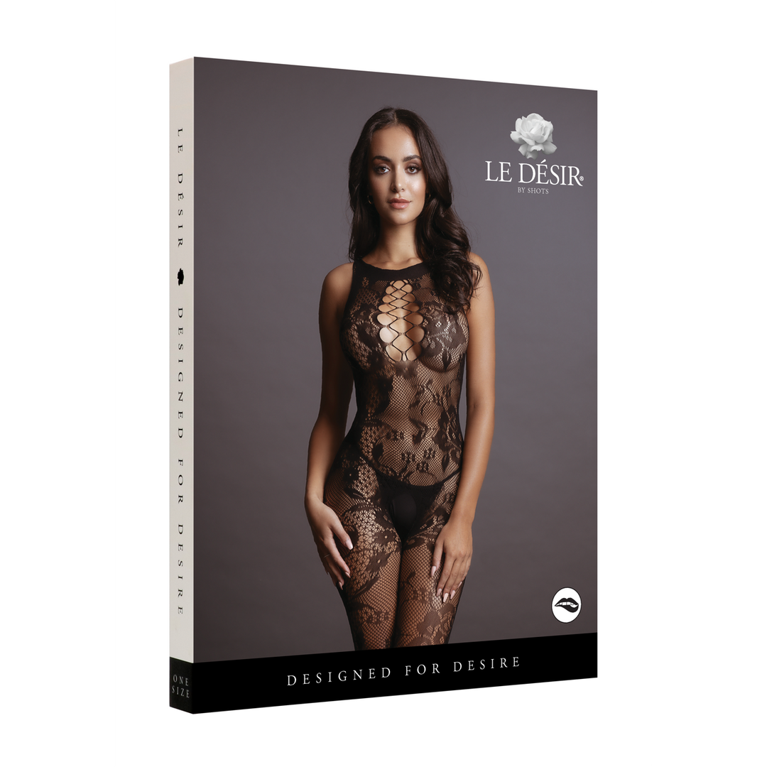 Criss Cross Neck Bodystocking - One Size - Black 2