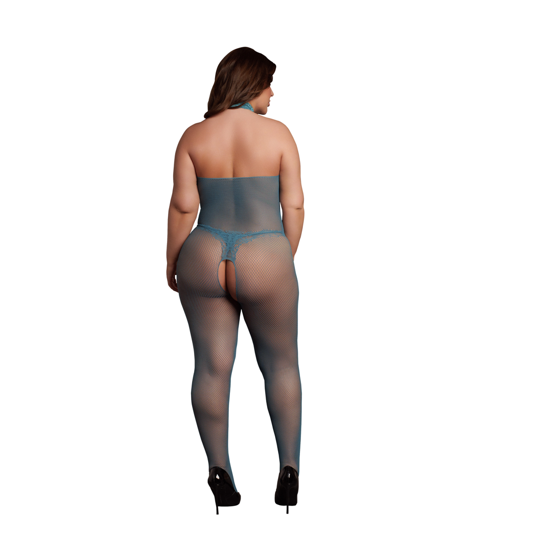 Fishnet and Lace Bodystocking - Queen Size - Blue 4