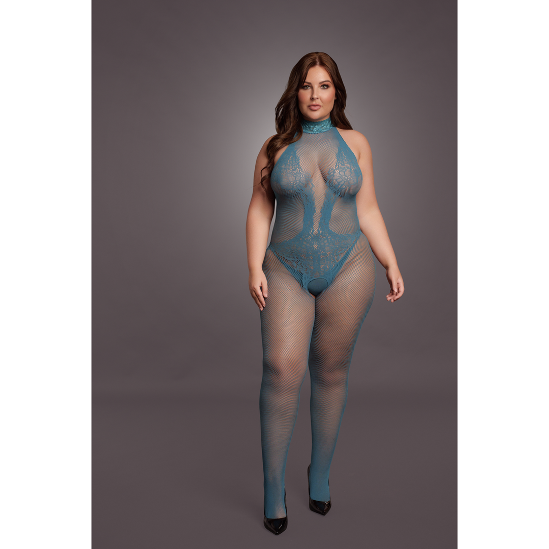 Fishnet and Lace Bodystocking - Queen Size - Blue 5