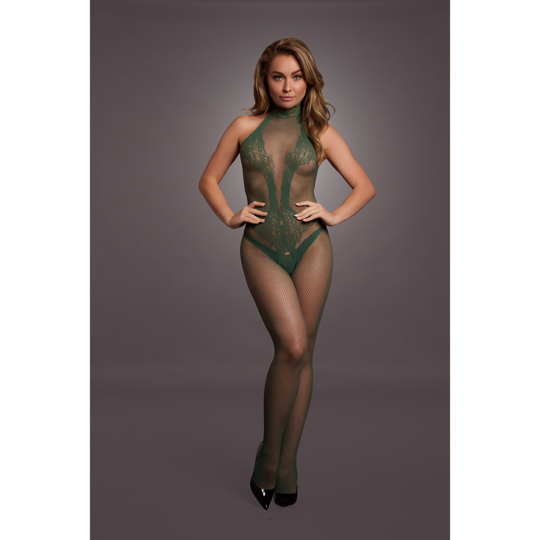 Fishnet and Lace Bodystocking - One Size - Green 5