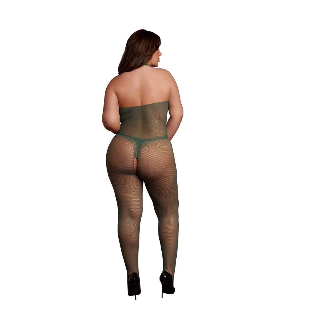 Fishnet and Lace Bodystocking - Queen Size - Green 4