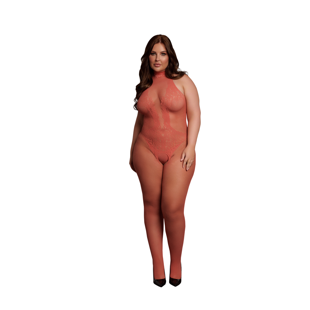 Fishnet and Lace Bodystocking - Queen Size - Red