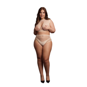 Duo Net Key-Hole Bra Set - Queen Size - Nude