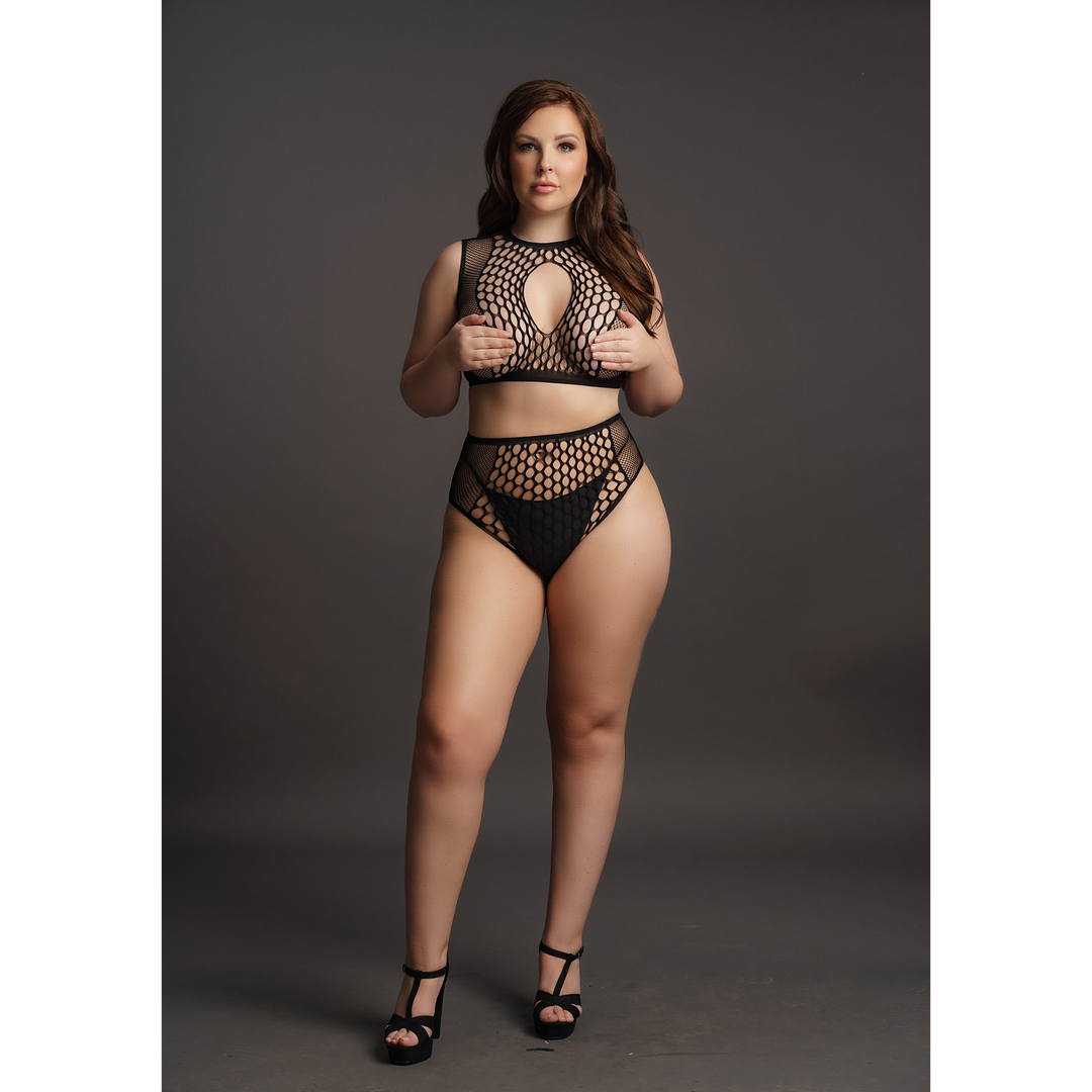 Duo Net Key-Hole Bra Set - Queen Size - Black 5