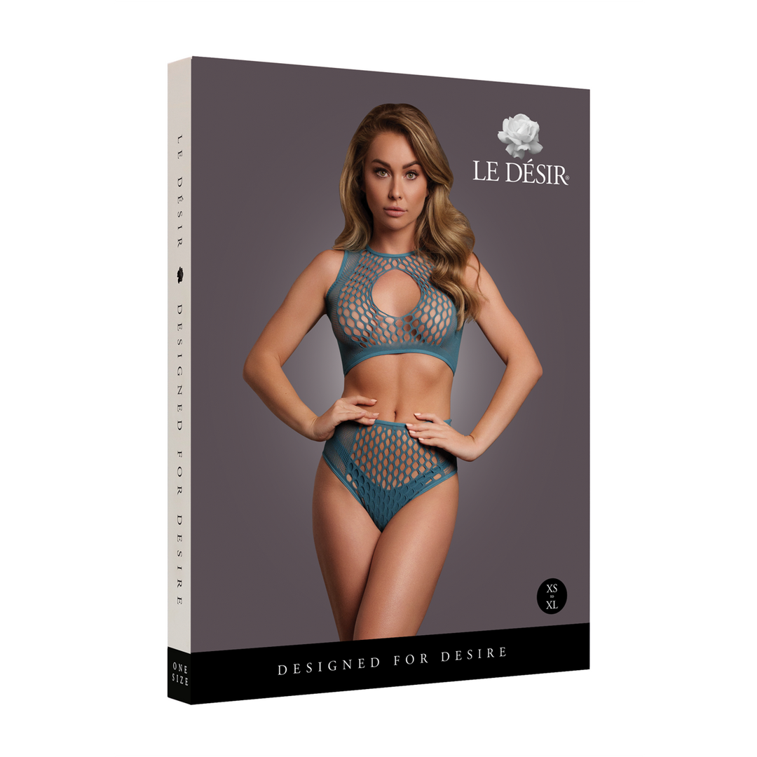 Duo Net Key-Hole Bra Set - One Size - Blue 2