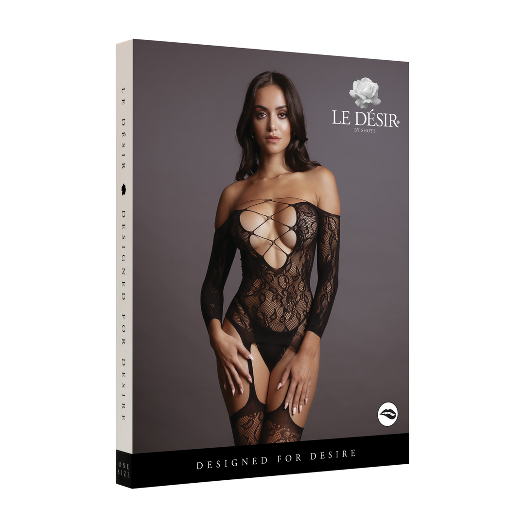 Criss Cross Neck Bodystocking - One Size - Black 2