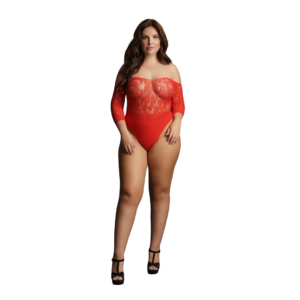 Crotchless Rhinestone Teddy - Queen Size - Red