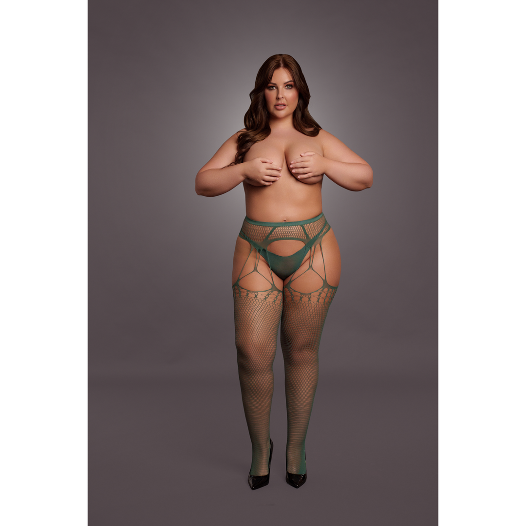 Shredded Suspender Pantyhose - Queen Size - Green 5