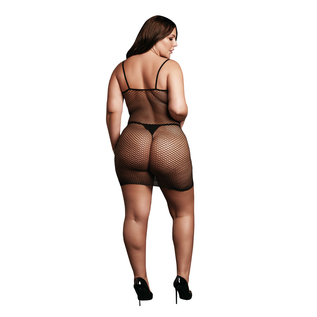 Short Dress Fishnet and Spaghetti Straps - Queen Size - Black 4