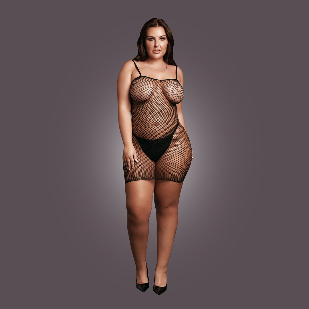 Short Dress Fishnet and Spaghetti Straps - Queen Size - Black 5