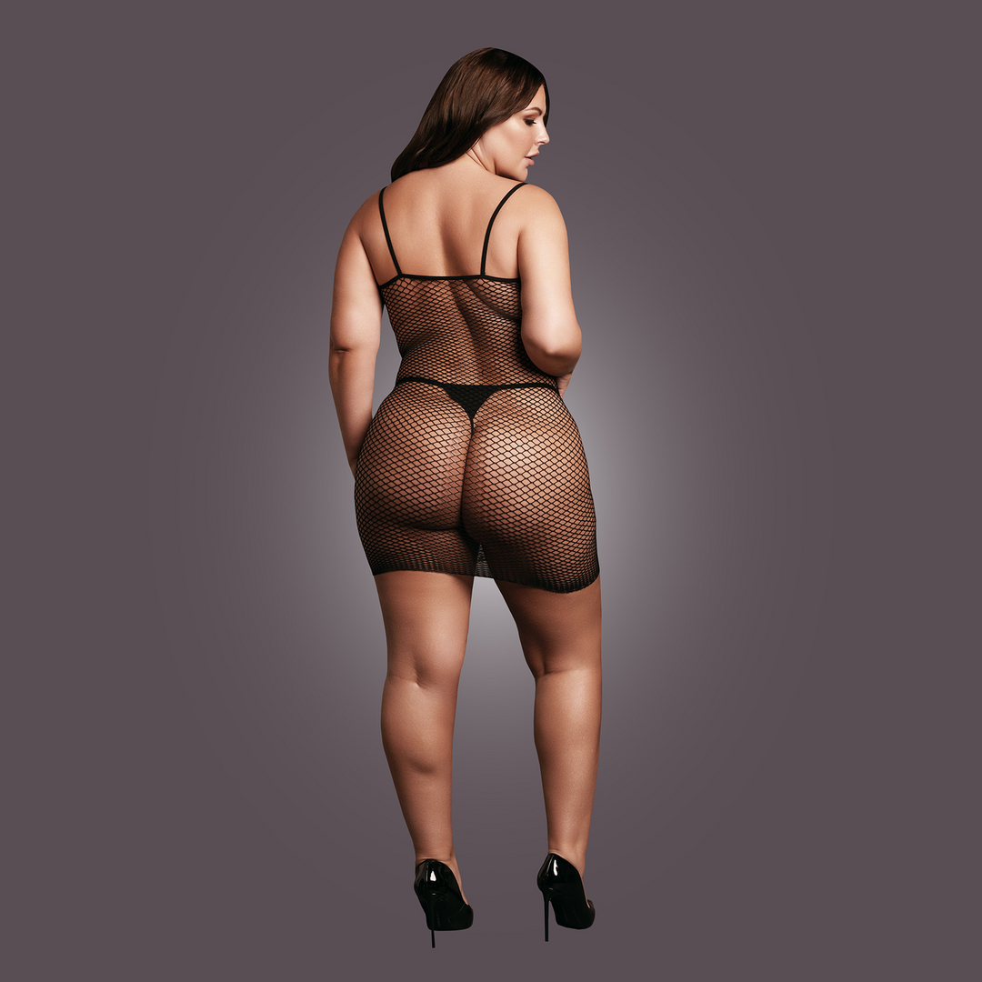 Short Dress Fishnet and Spaghetti Straps - Queen Size - Black 6